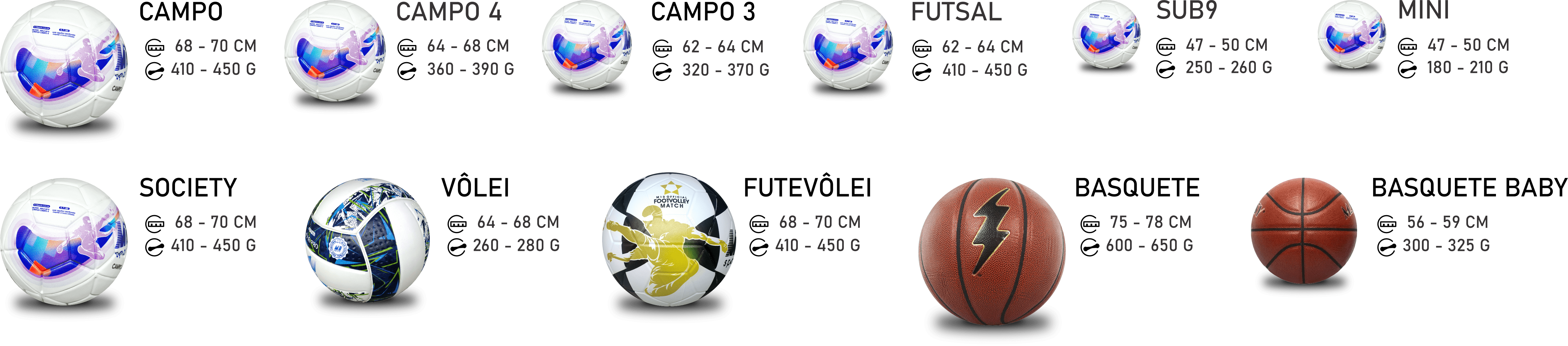 Bolas personalizadas com pesos e medidas oficiais