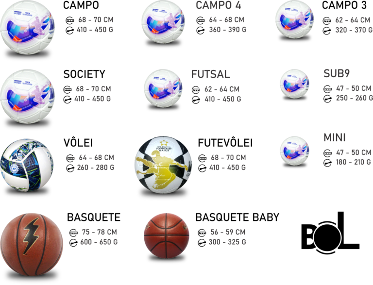 Bolas personalizadas com pesos e medidas oficiais